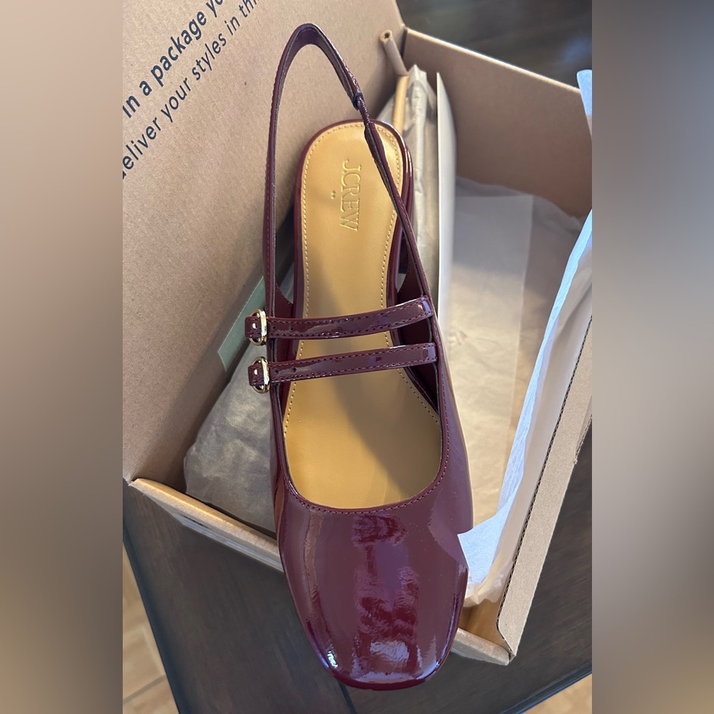 J Crew Mary Jane Slingback Heels Burgandy
